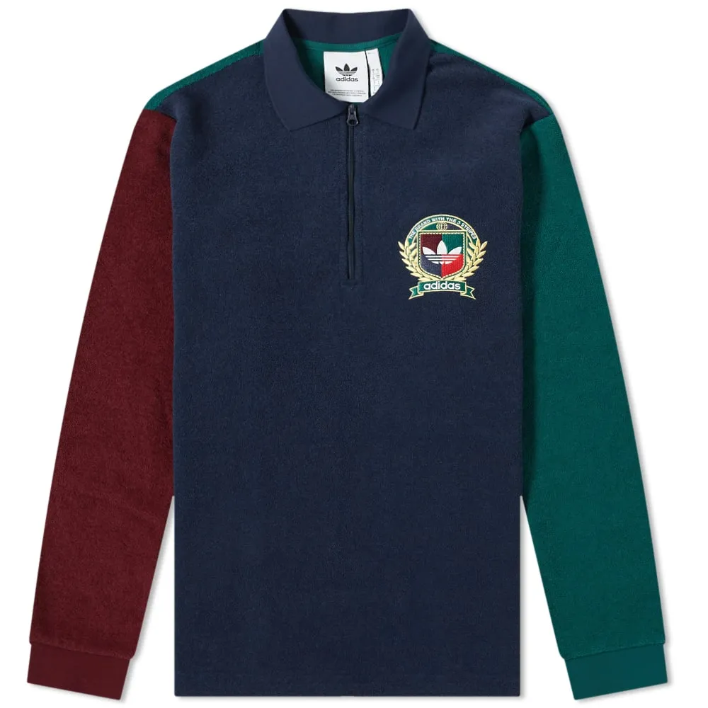 Adidas Long Sleeve Collegiate Crest Towel PoloGreen, Navy & Maroon