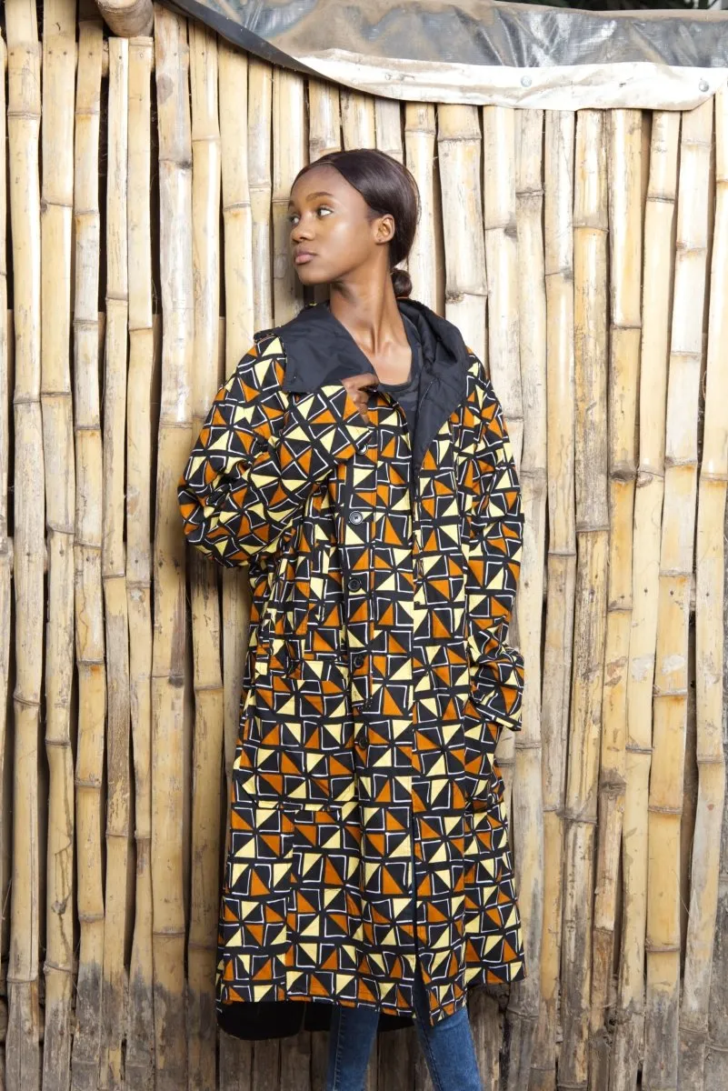 African Summer Parka In Earthy Mud Cloth