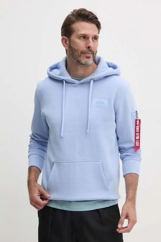 Alpha Industries sweatshirt men's blue color hooded with a print