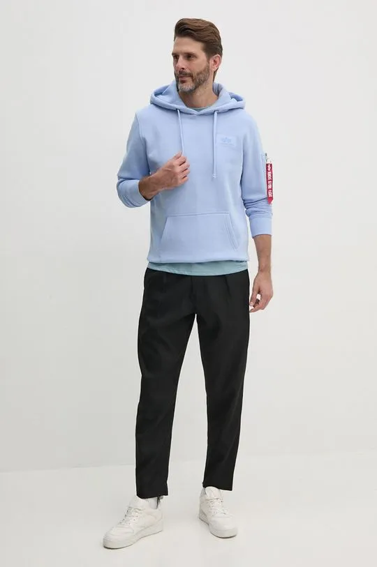 Alpha Industries sweatshirt men's blue color hooded with a print