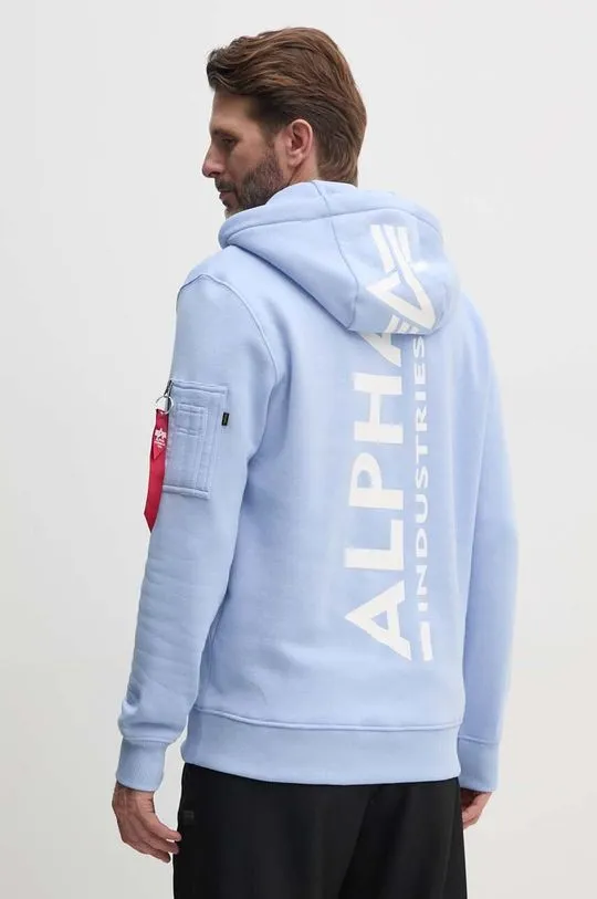 Alpha Industries sweatshirt men's blue color hooded with a print