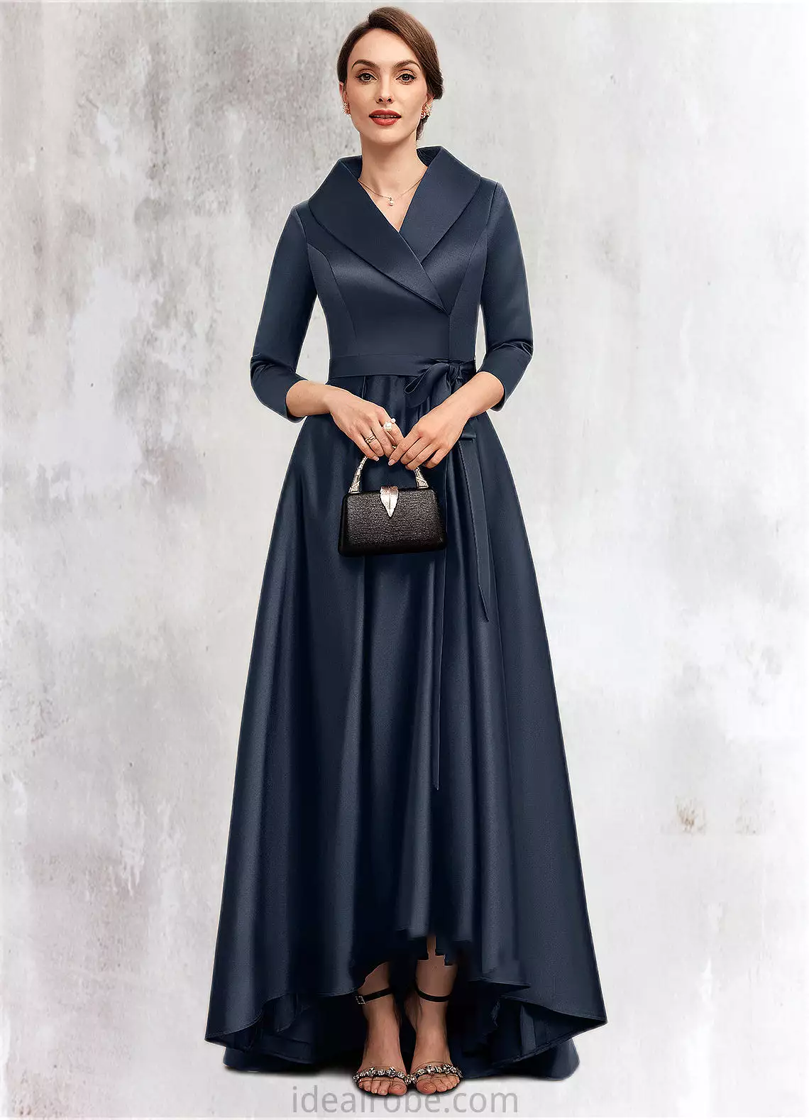 Anaya A-Line V-neck Asymmetrical Satin Mother of the Bride Dress With Bow(s) Pockets STK126P0014553