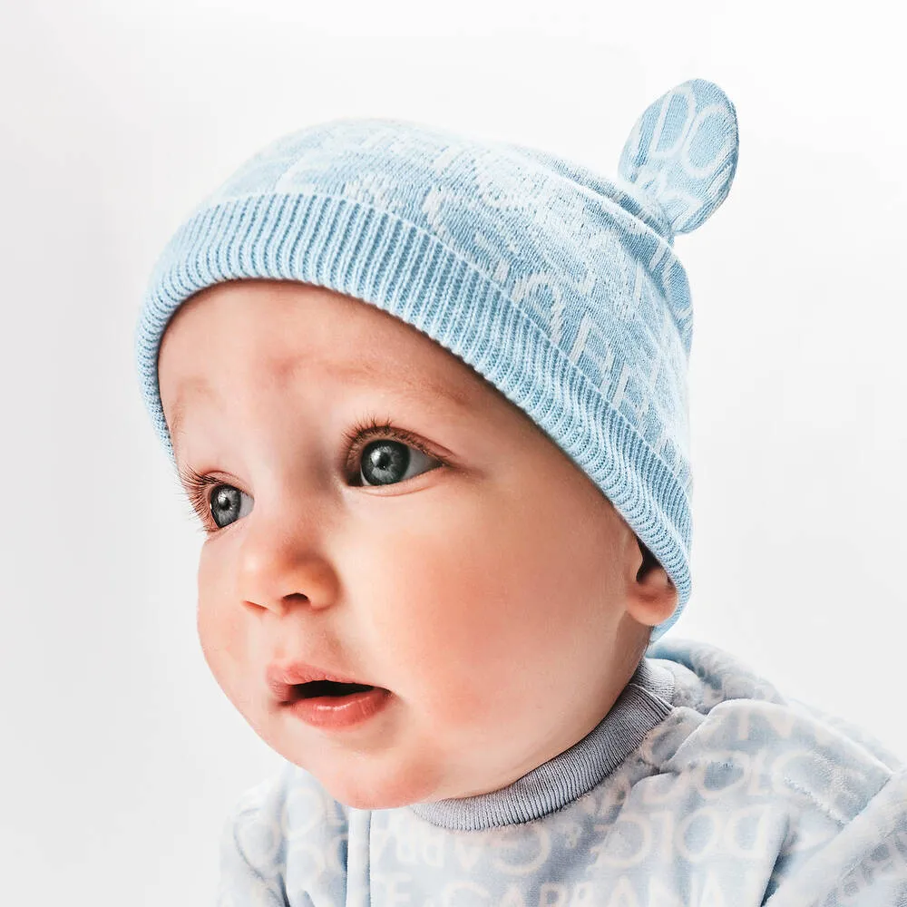 Baby Boys Blue Cotton & Cashmere Hat