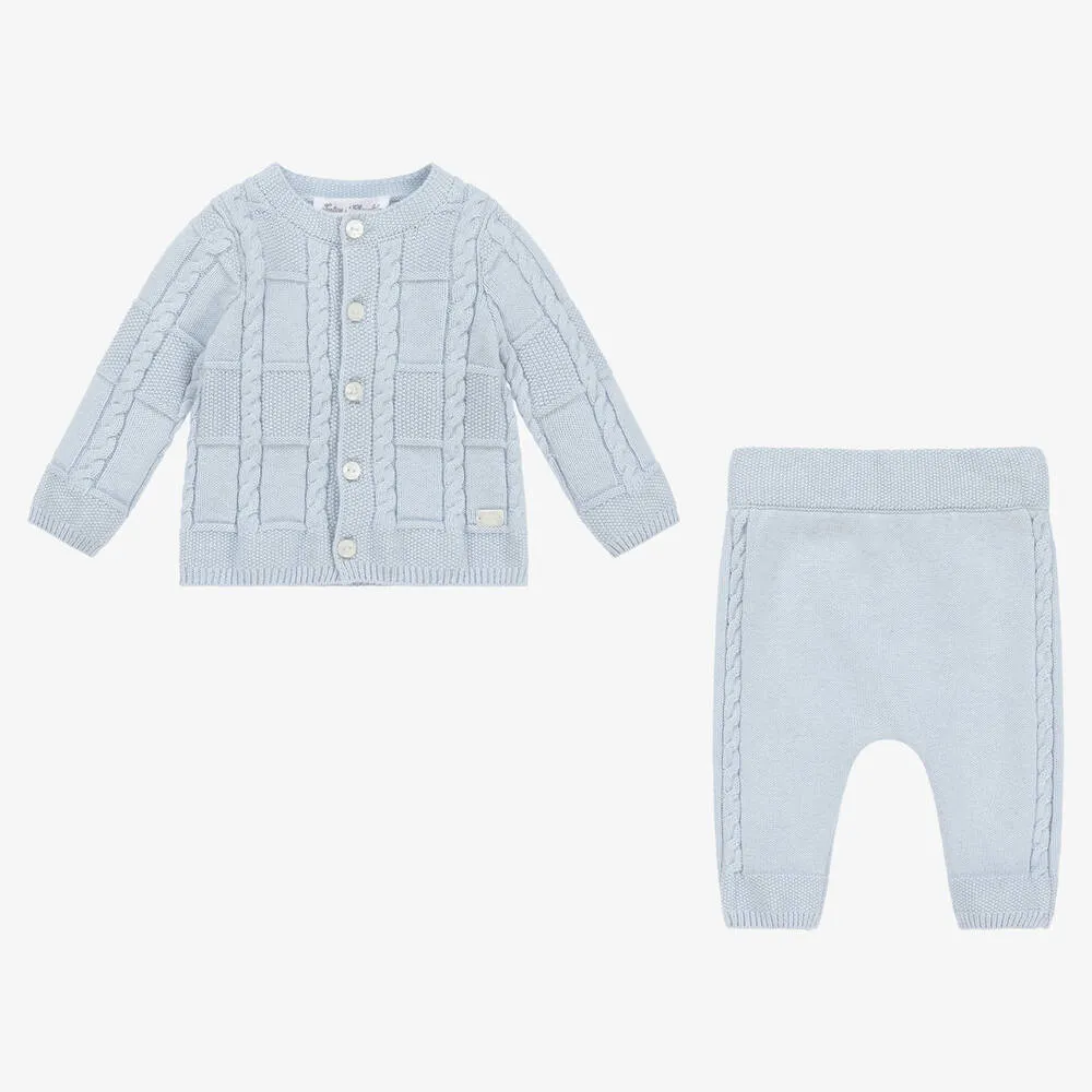 Baby Boys Blue Cotton & Cashmere Trouser Set