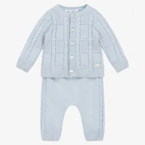 Baby Boys Blue Cotton & Cashmere Trouser Set