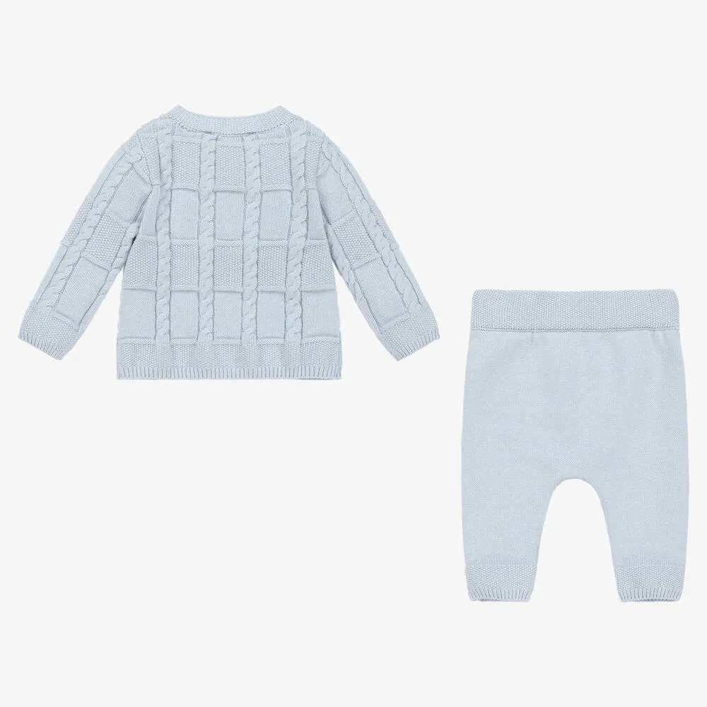 Baby Boys Blue Cotton & Cashmere Trouser Set