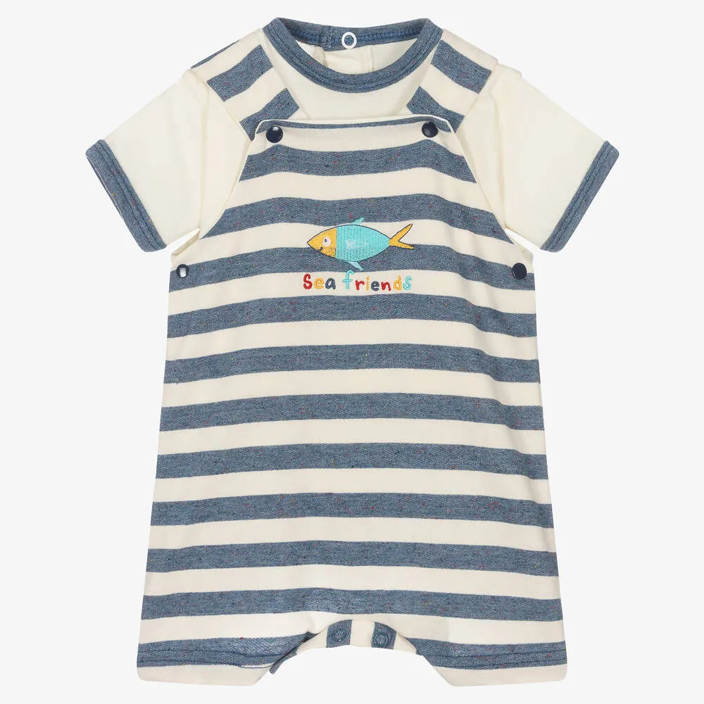 Baby Boys Blue Striped Cotton Shorts Set