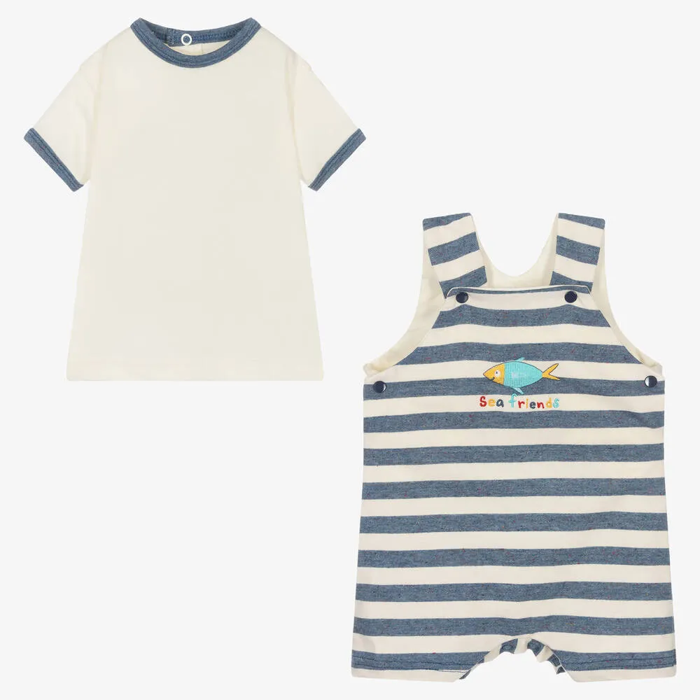 Baby Boys Blue Striped Cotton Shorts Set