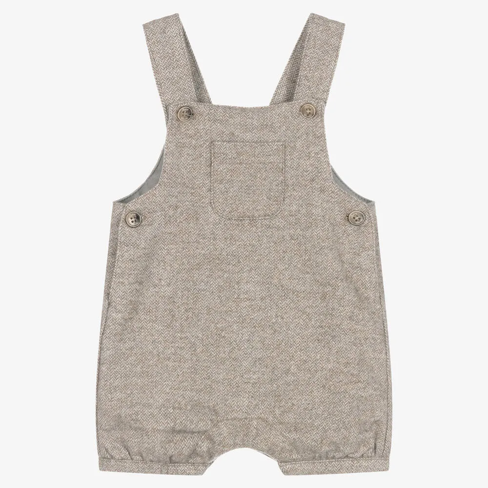 Baby Boys Grey Cotton Dungaree Shorts