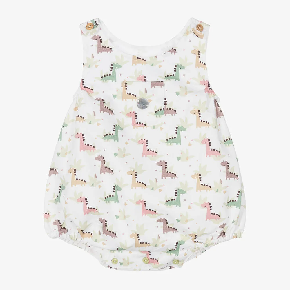 Baby Boys White Cotton Dinosaur Shortie