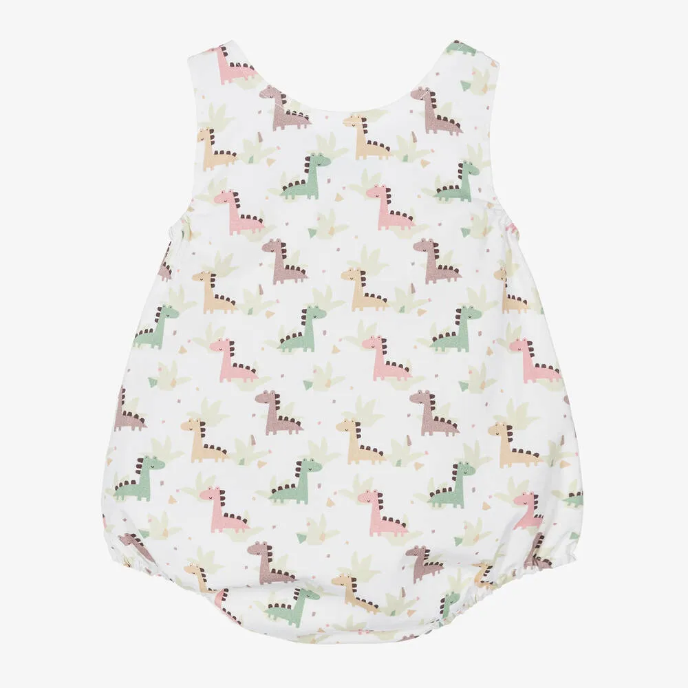 Baby Boys White Cotton Dinosaur Shortie