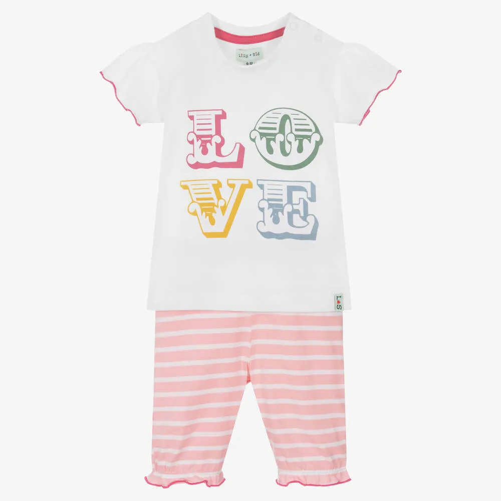 Baby Girls Pink & White Cotton Shorts Set