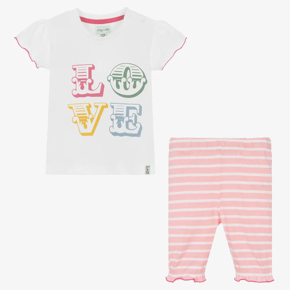 Baby Girls Pink & White Cotton Shorts Set