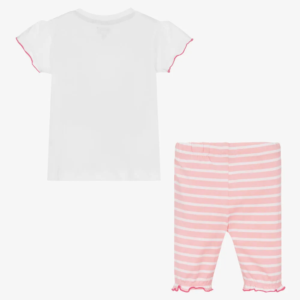 Baby Girls Pink & White Cotton Shorts Set