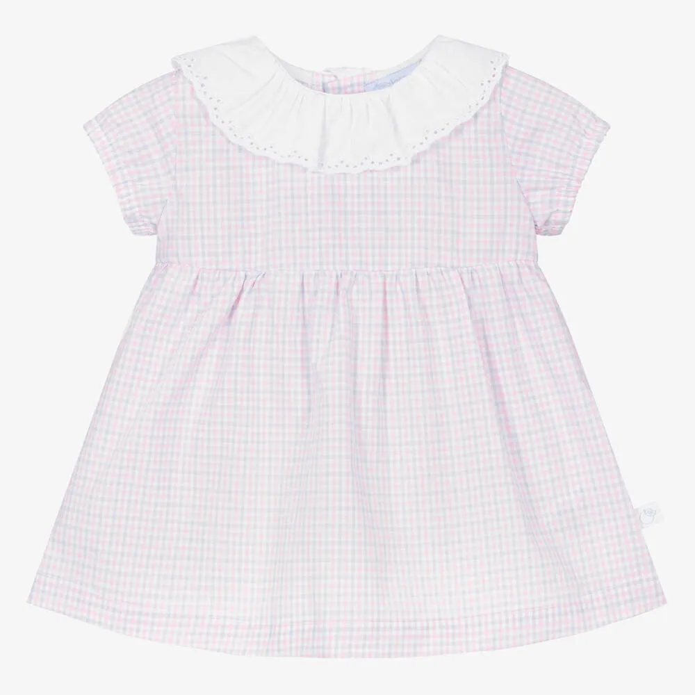 Baby Girls Pink Cotton Checked Dress