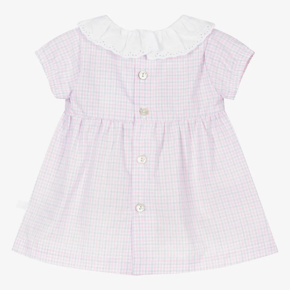 Baby Girls Pink Cotton Checked Dress