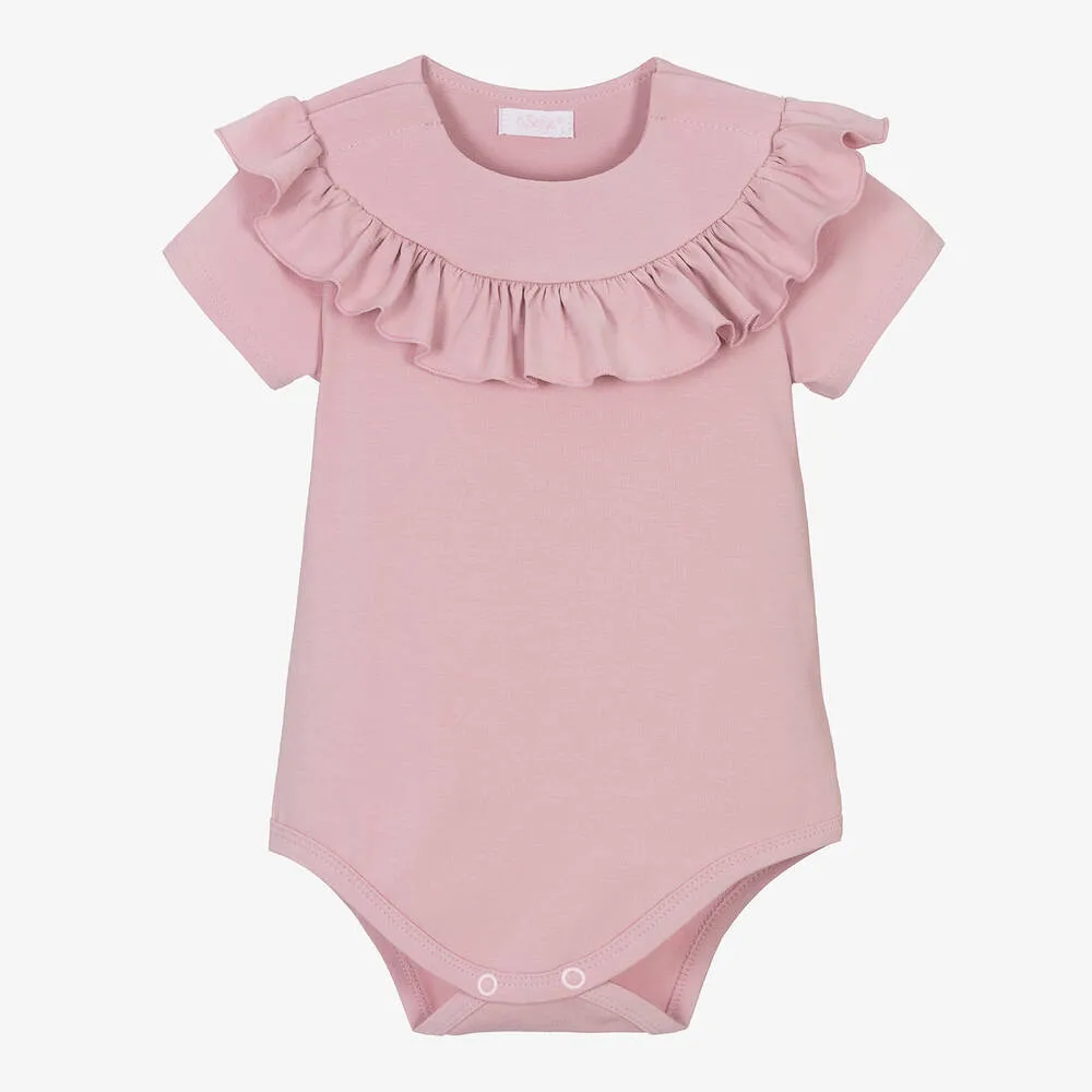 Baby Girls Pink Frill Cotton Bodysuit