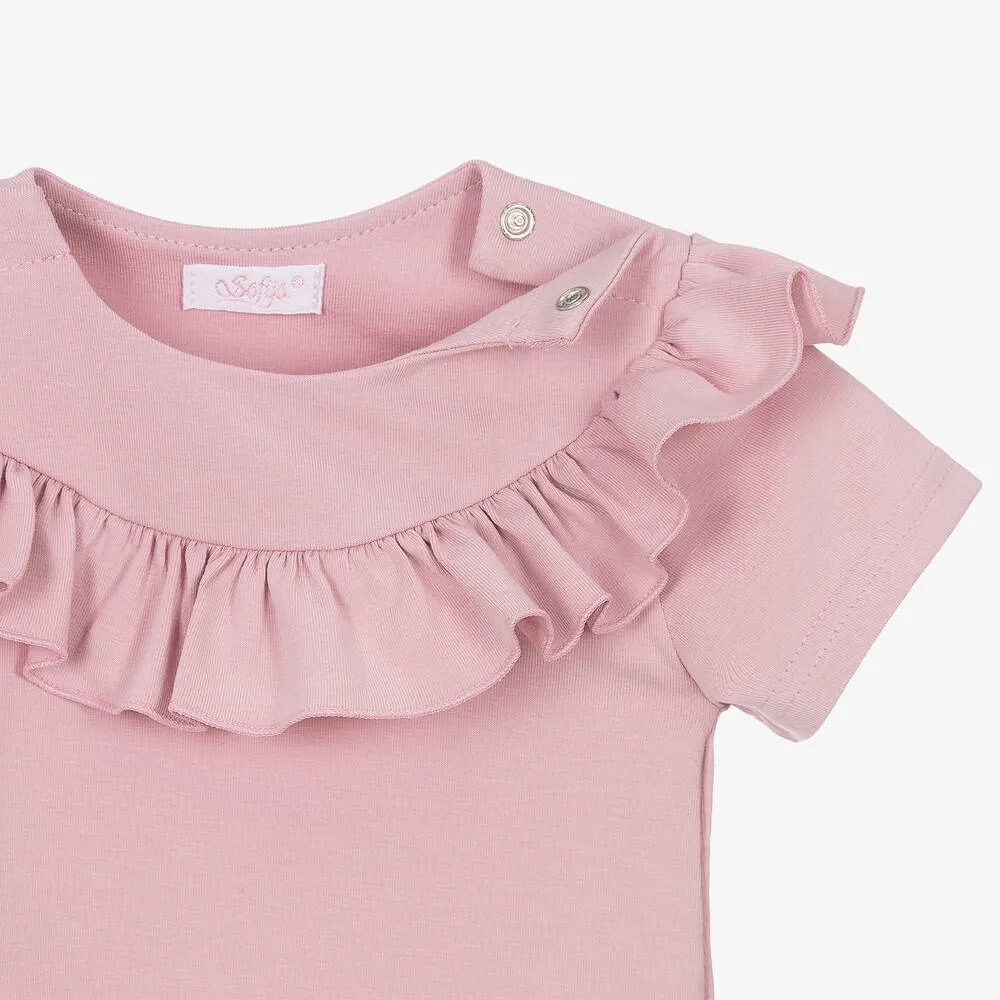 Baby Girls Pink Frill Cotton Bodysuit