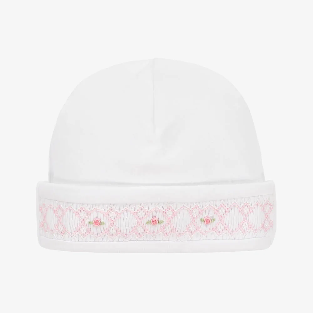 Baby Girls White Pima Cotton Smocked Summer Hat