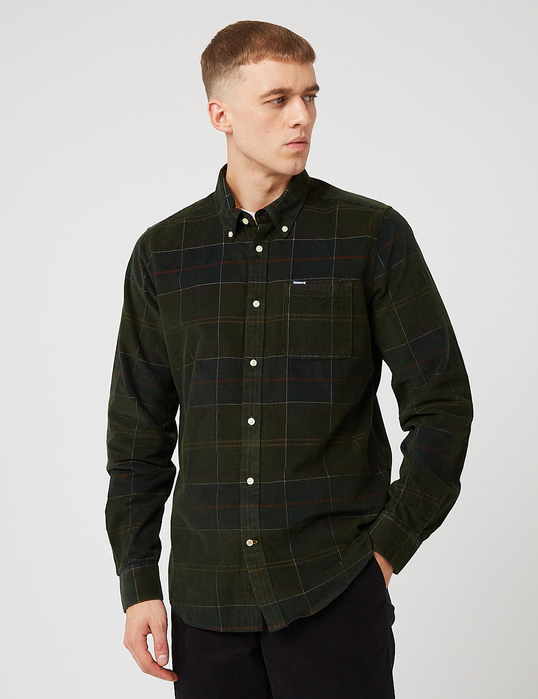 Barbour Blair Tailored Shirt (Cord) - Classic Tartan Green