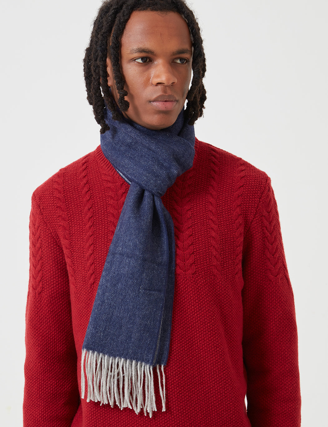 Barbour Herringbone Double Faced Scarf - Grey/Navy Blue