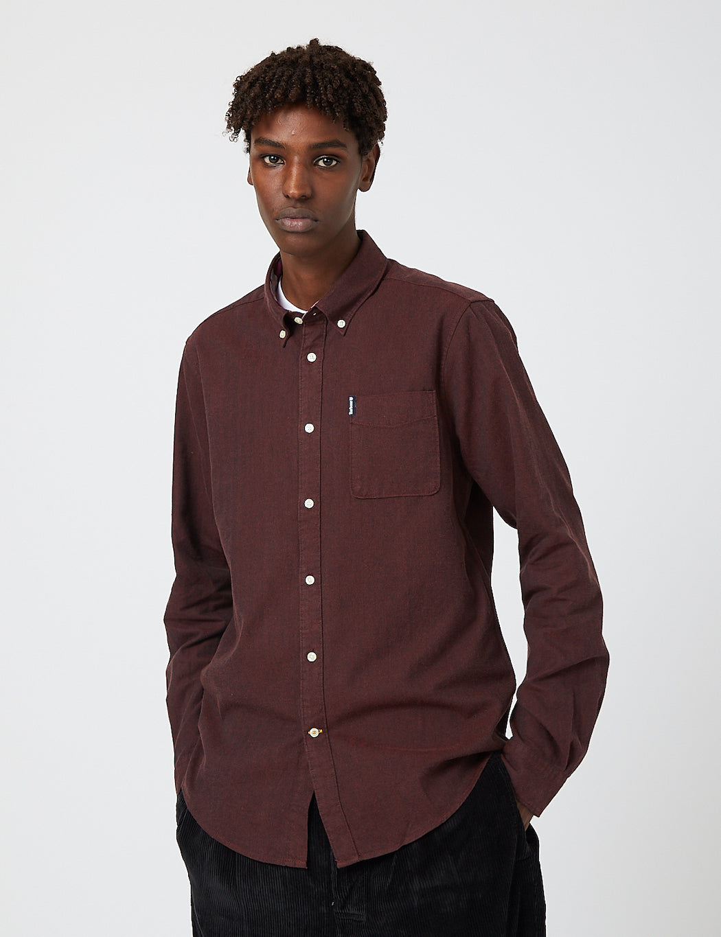 Barbour Herringbone Shirt (Melange Cotton) - Merlot