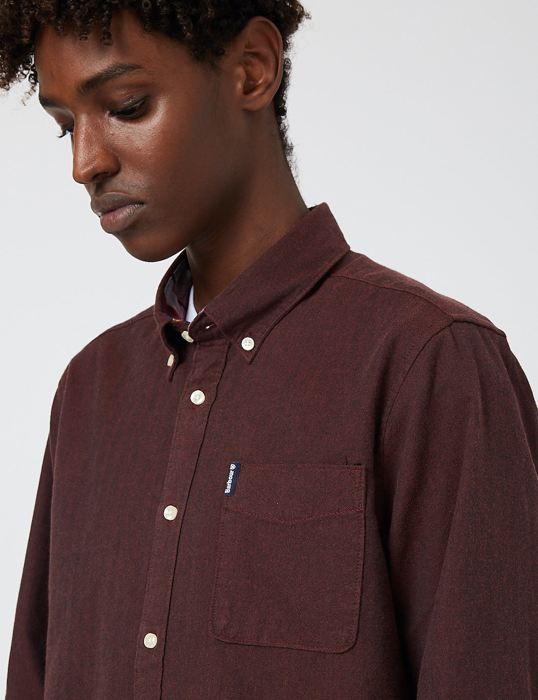 Barbour Herringbone Shirt (Melange Cotton) - Merlot