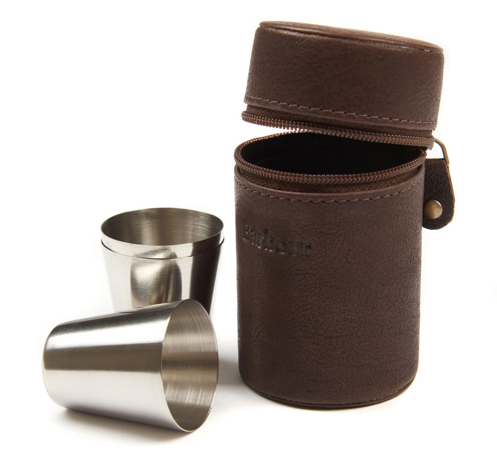 Barbour Tartan Hip Flask And Cups Gift Set