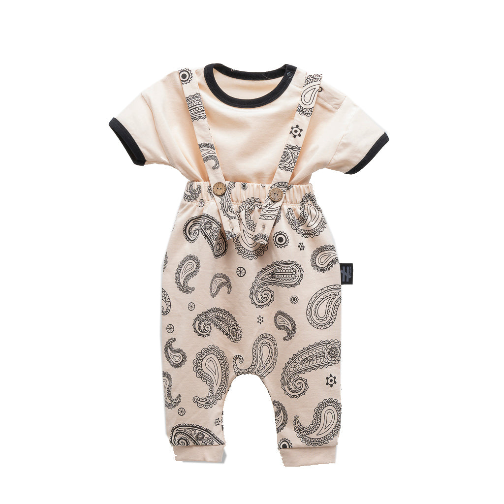 Beige Paisley Overalls Outfit