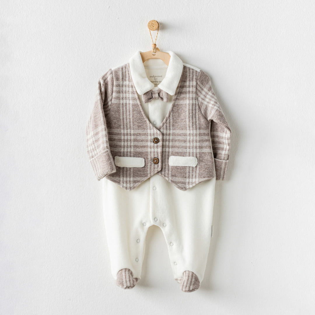 Beige Plaid Chic Formal Babysuit