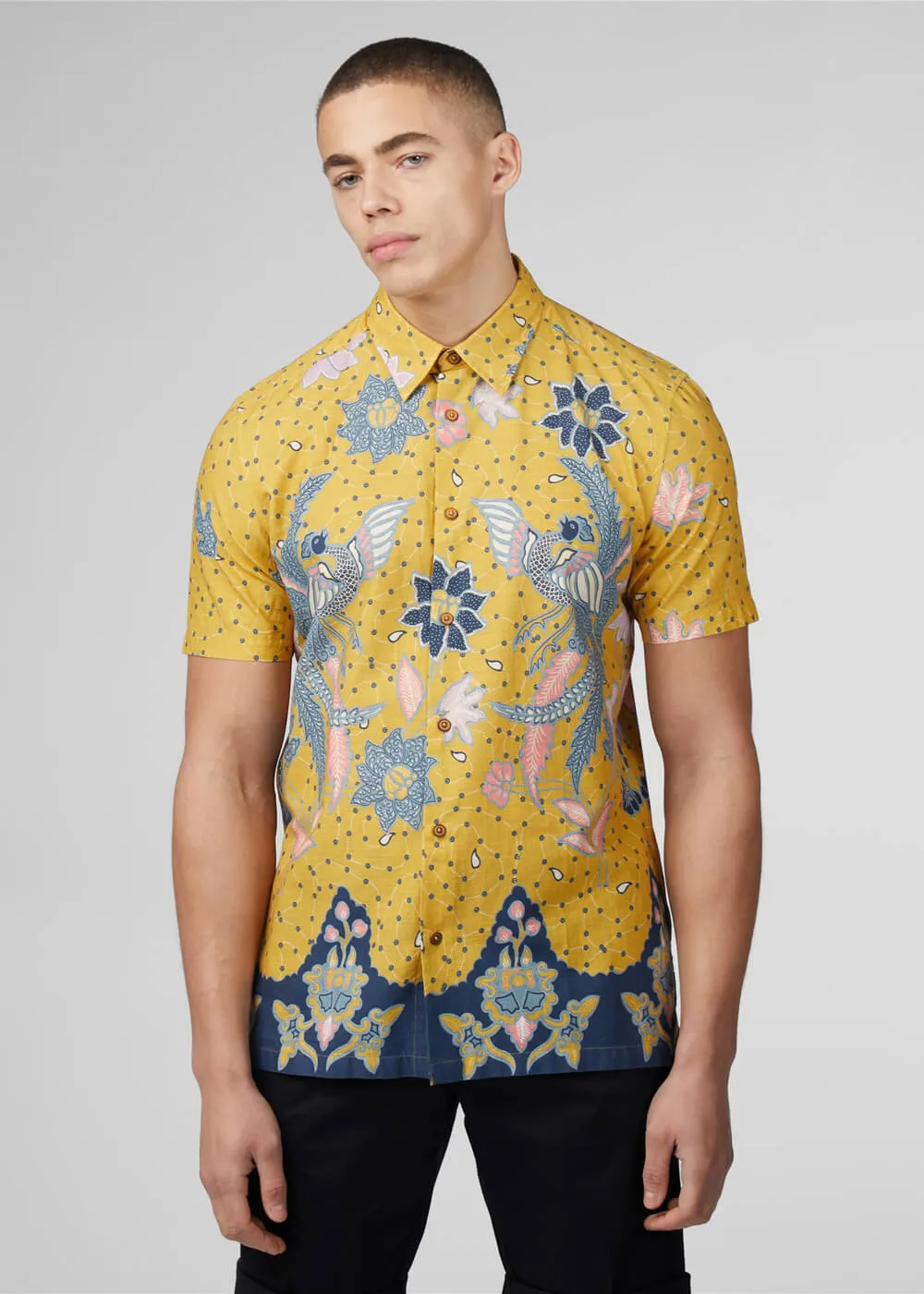 Ben Sherman Abstract Botanical Shirt Zonnebloem Geel