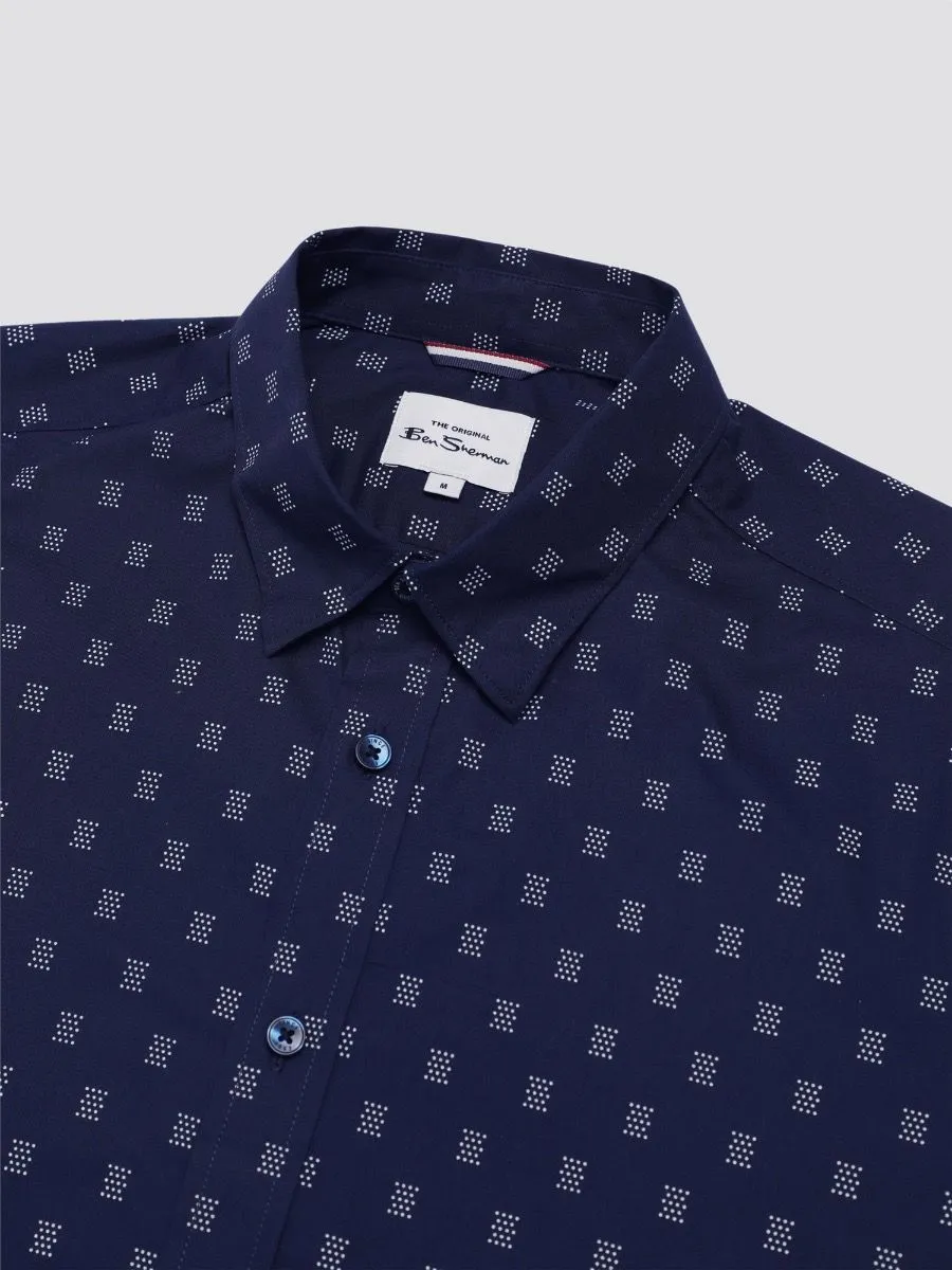 Ben Sherman Short Sleeve Geo Print Stipple Shirt Dark Navy