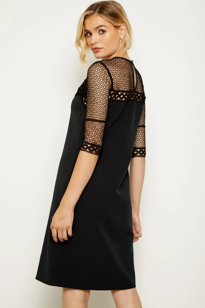 Black Lace Sleeve Shift Dress