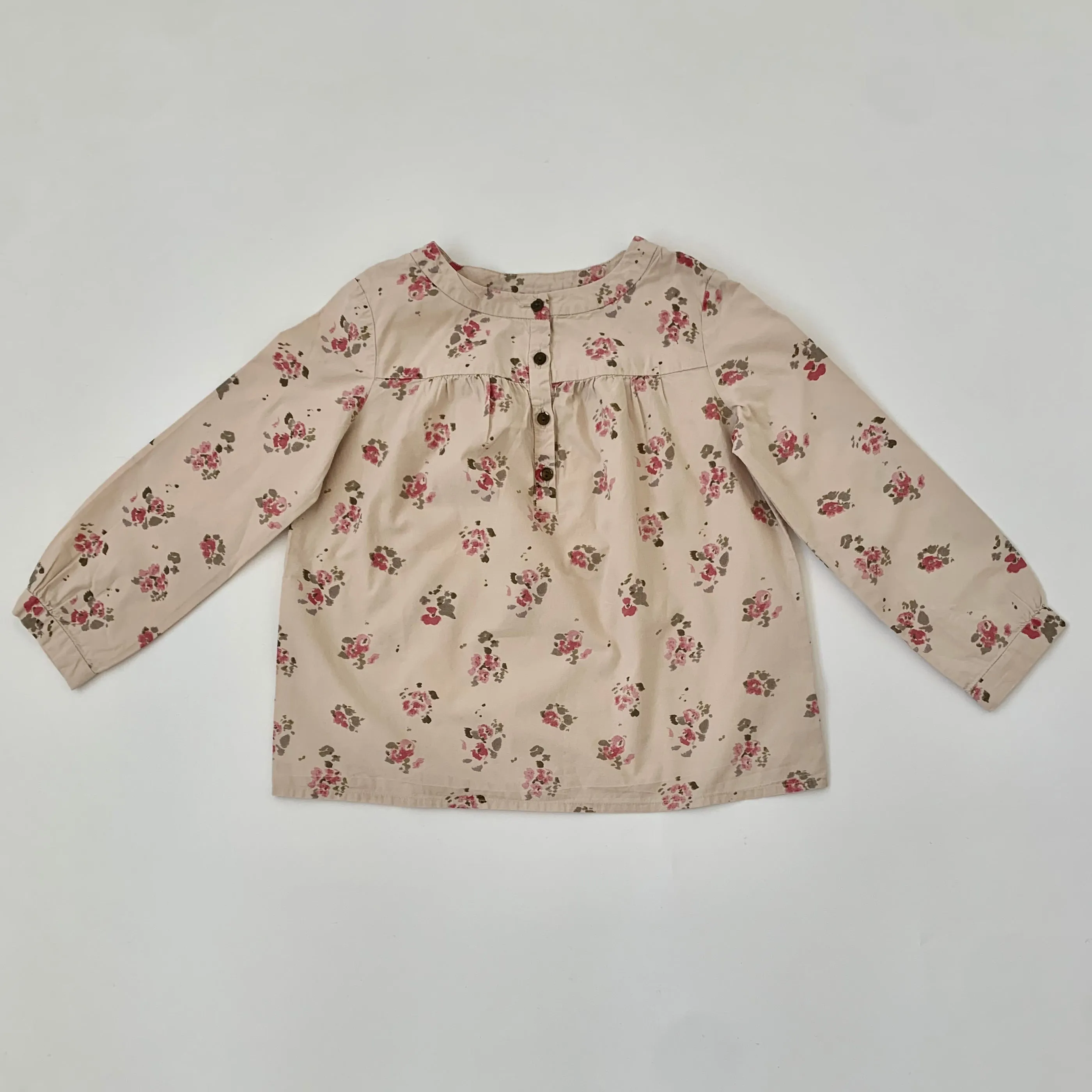 Bonpoint Taupe Rose Print Blouse: 4 Years