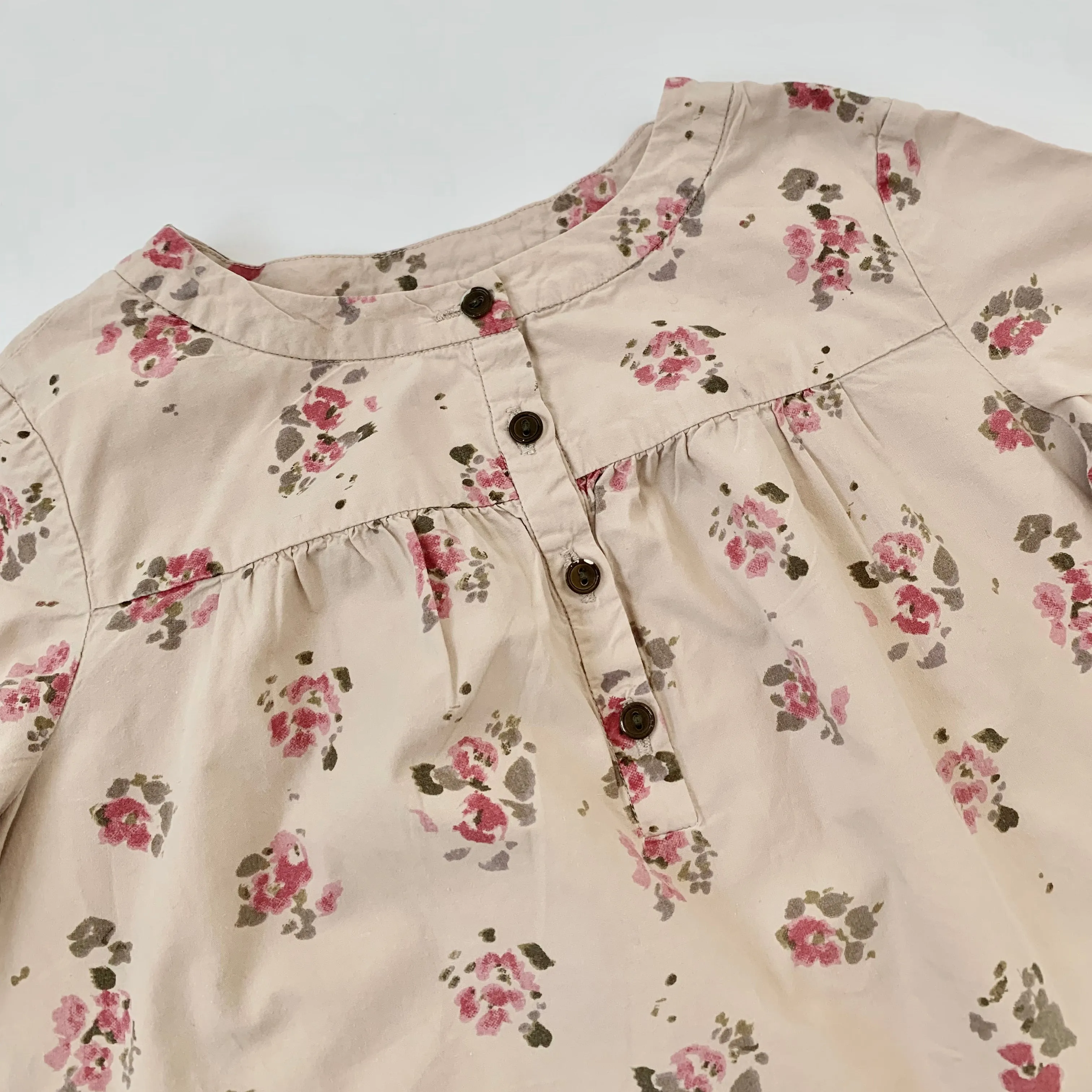 Bonpoint Taupe Rose Print Blouse: 4 Years