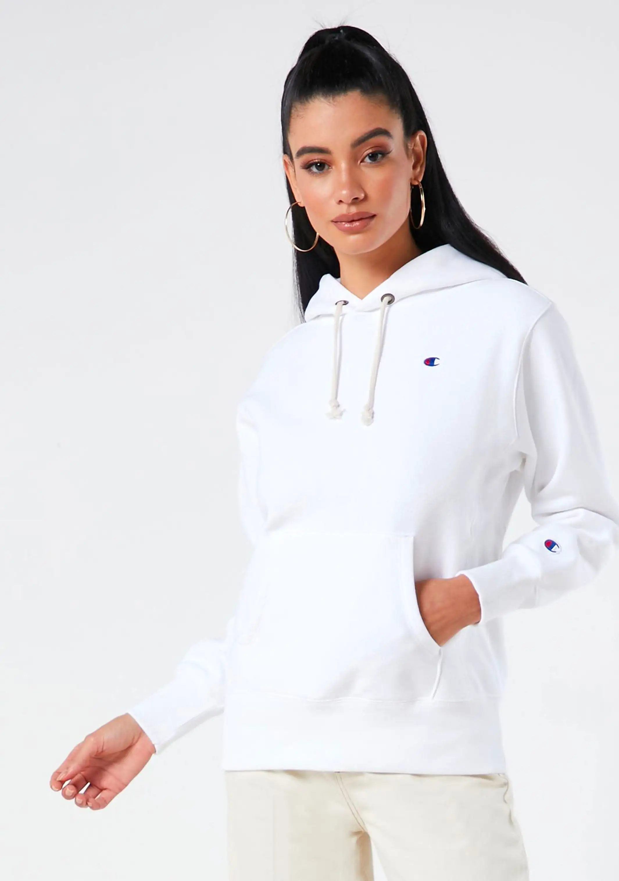 Champion Womens Reverse Weave C Logo Regular Fit Hoodie White <br> CWFBN WIT