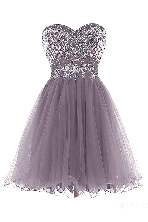 Classy Sleeveless Strapless Beaded Short Homecoming Dresses