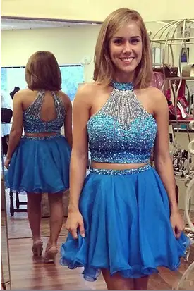 Cute Sleeveless Chiffon Appliqued Beaded Short Homecoming Dresses