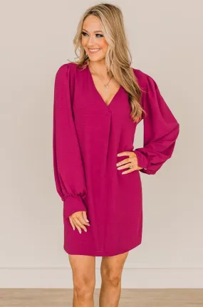 Feeling Cute Long Sleeve Shift Dress- Magenta