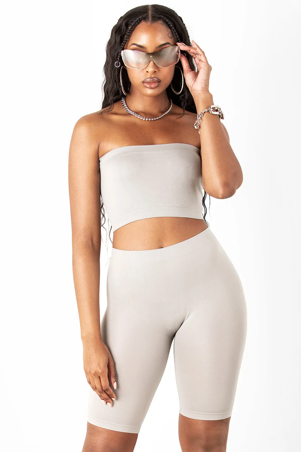 Grey Seamless Biker Shorts