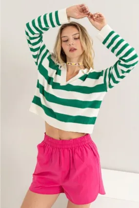 HYFVE Striped Long Sleeve Cropped Knit Top