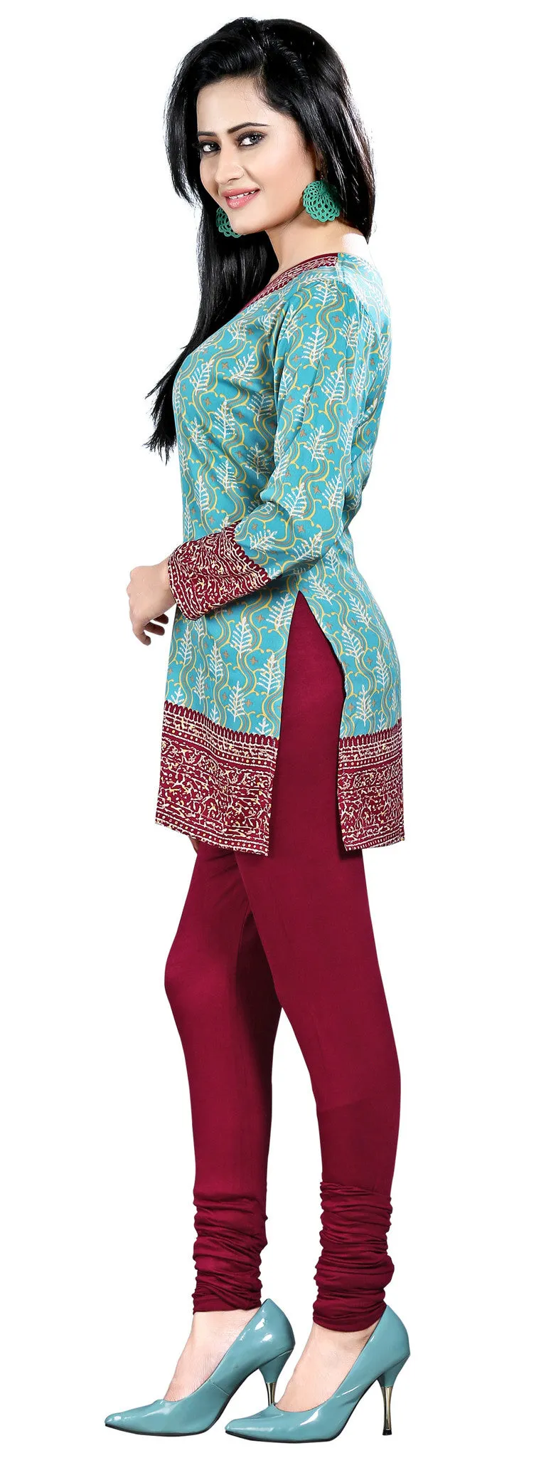 Indian Kurti Top Tunic Printed Womens Blouse India Clothes (Turquoise)