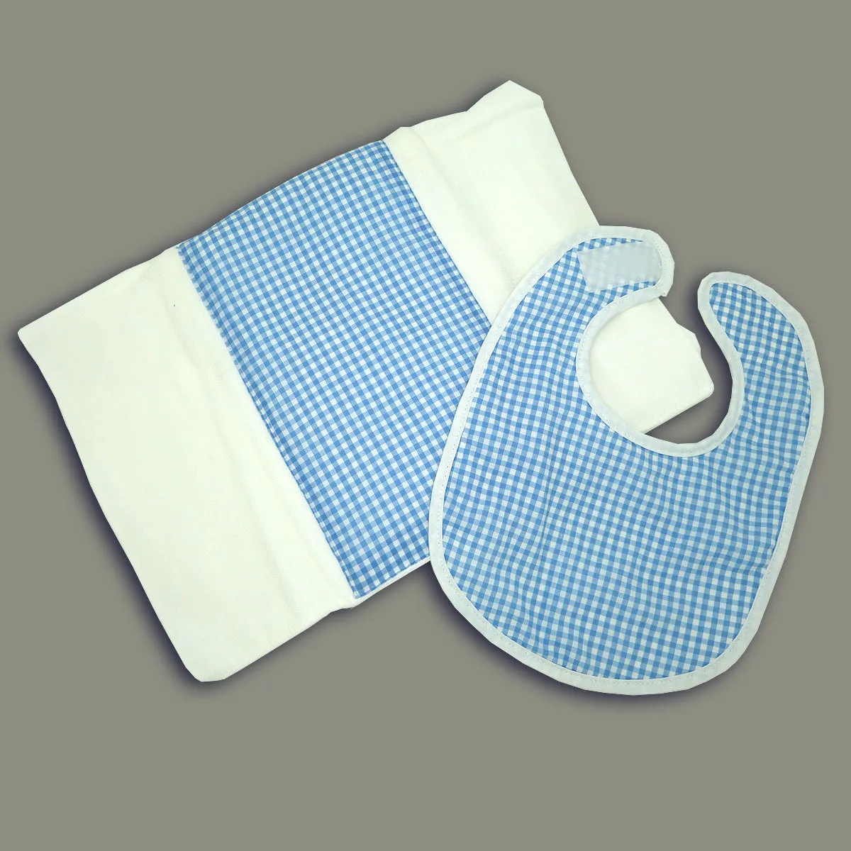 Infantissima Bib, Burp Burpy, Hooded Towel  Set  - Blue Gingham Check