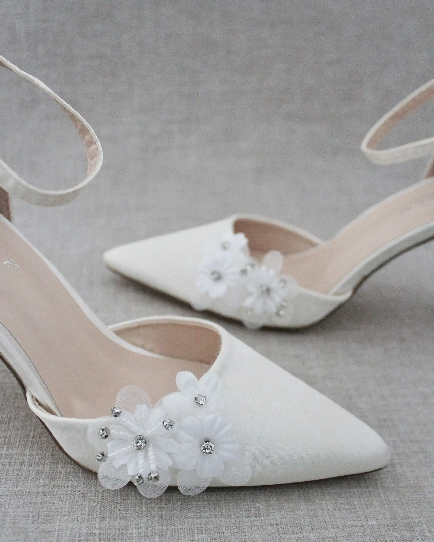 Ivory Satin Heel with Floral Detail