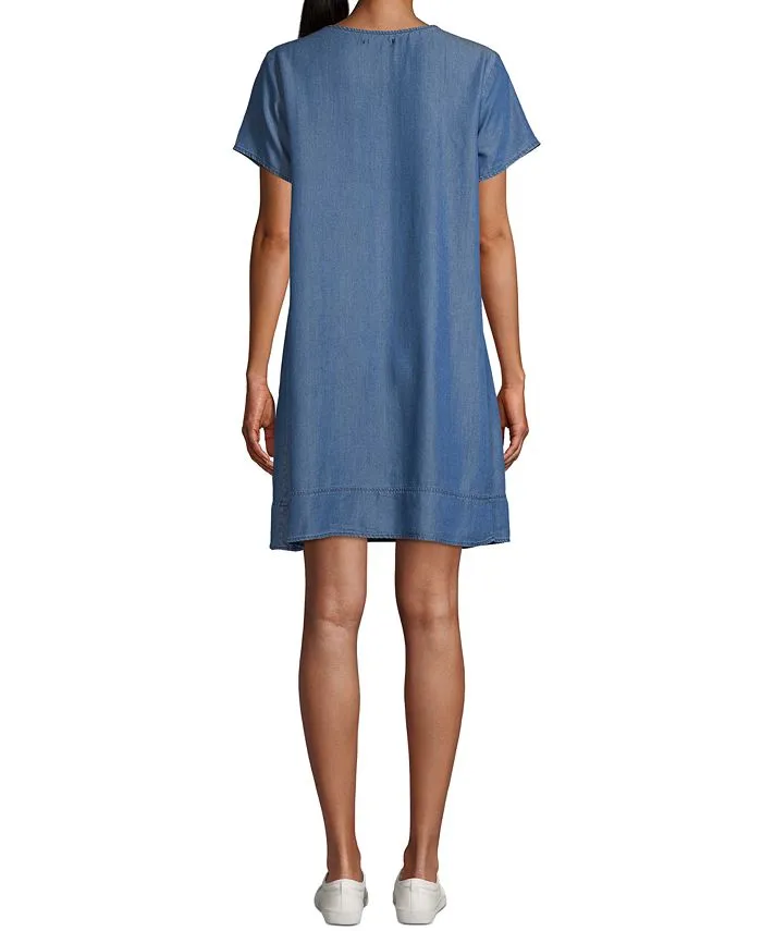 John Paul Richard Women's Keyhole Short Sleeve Shift Dress Blue Size Petite Large