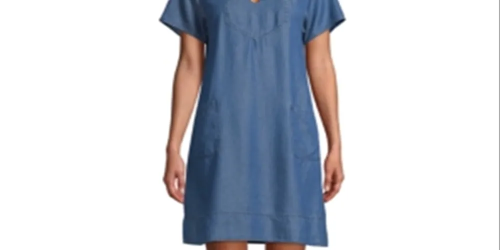 John Paul Richard Women's Keyhole Short Sleeve Shift Dress Blue Size Petite Large