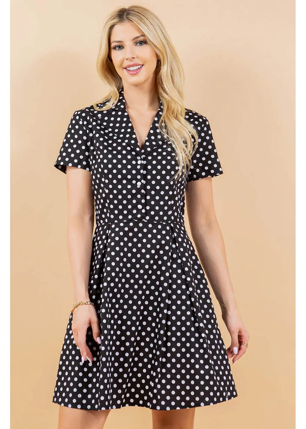 LA Soul Fleur Polka Dot A-Line Dress Black