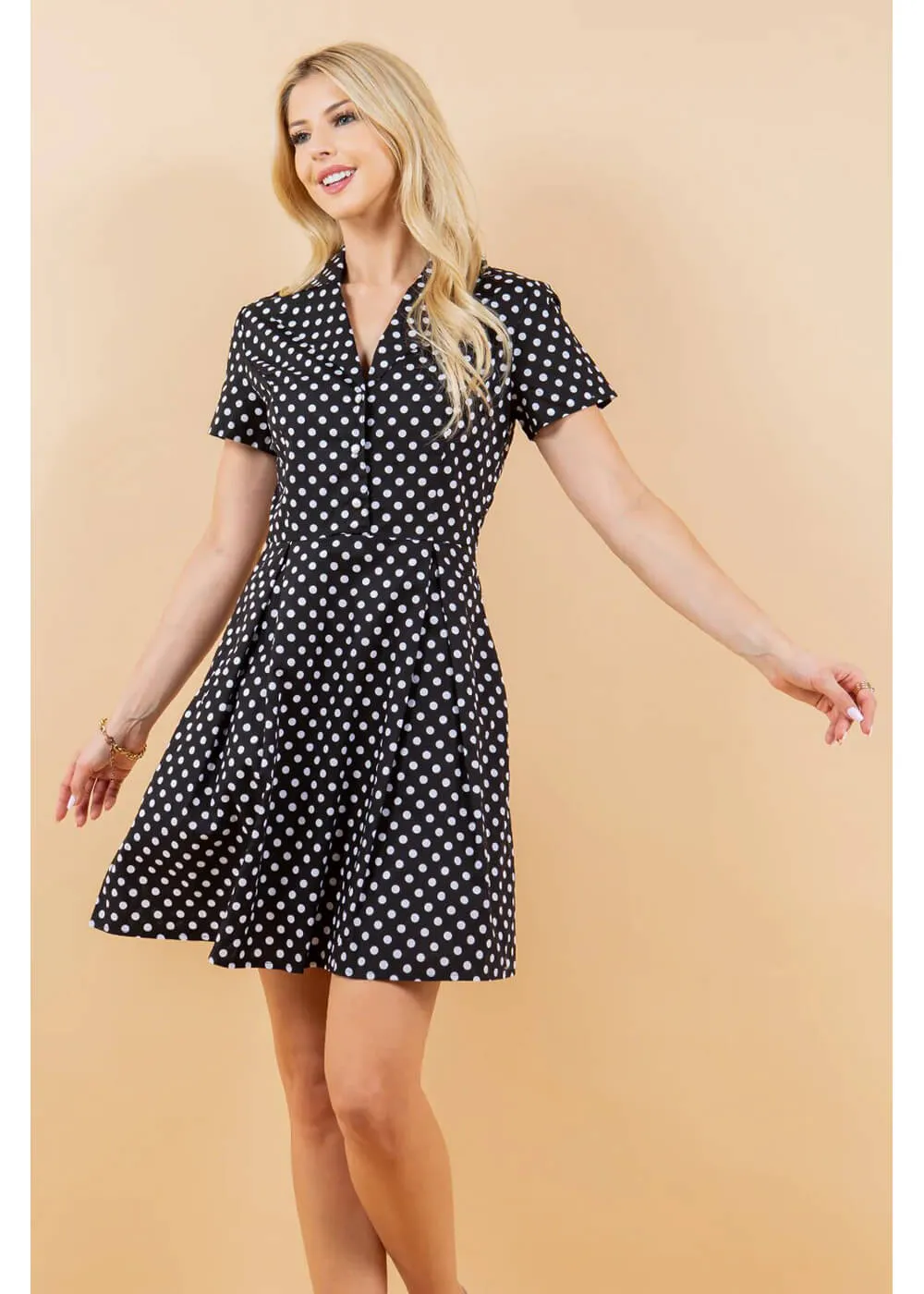 LA Soul Fleur Polka Dot A-Line Dress Black