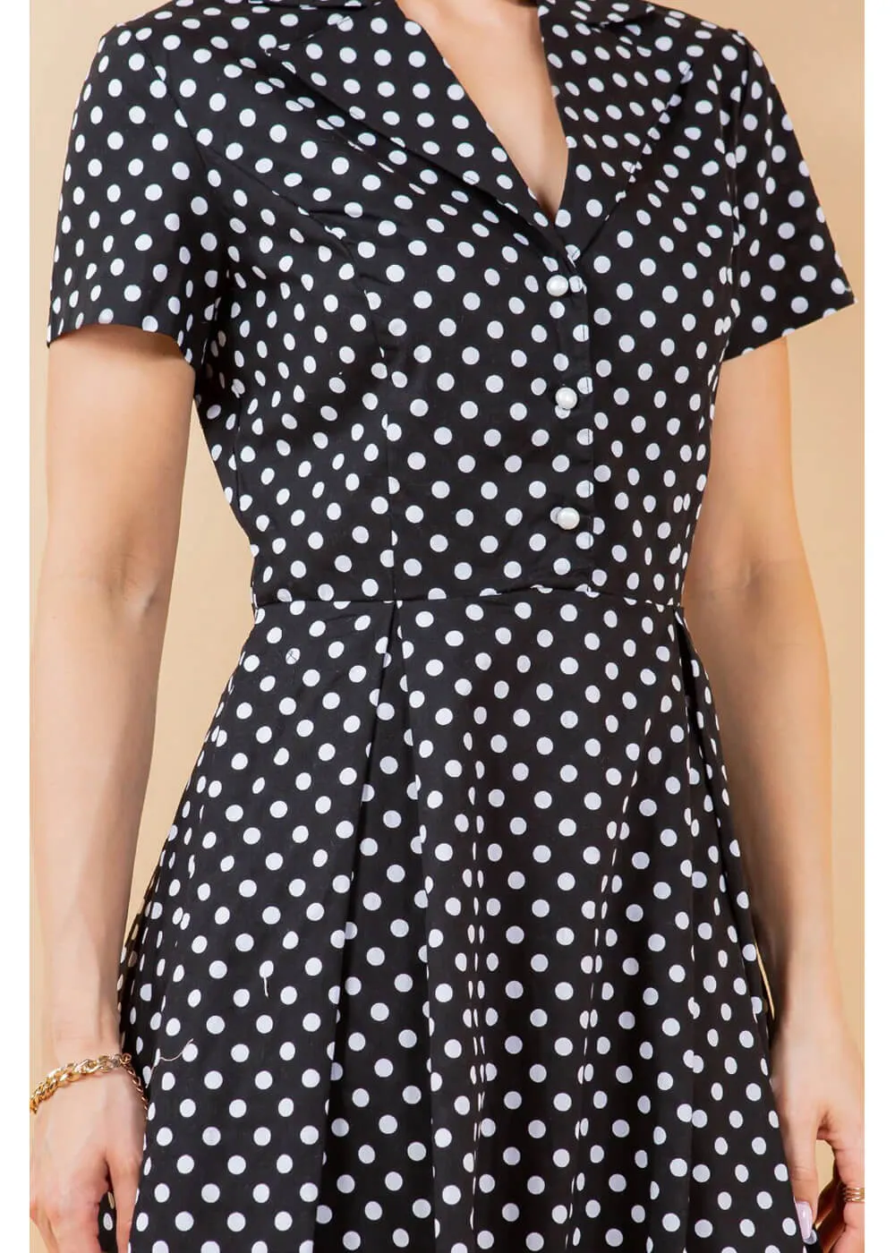 LA Soul Fleur Polka Dot A-Line Dress Black