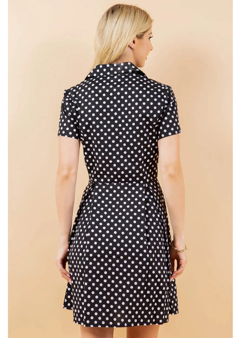 LA Soul Fleur Polka Dot A-Line Dress Black